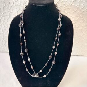Vintage Women's Necklace Silver and Black Beaded Boho Elegant Handmade Jewelry